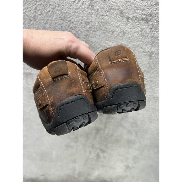 Men's Skechers 7.5 Glides Docklands slip on loafers brown leather relaxed fit - Picture 6 of 8